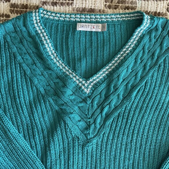 Vintage Jantzen Varsity Collegiate Tennis V-Neck Knit Sweater, XL - Picture 4 of 9